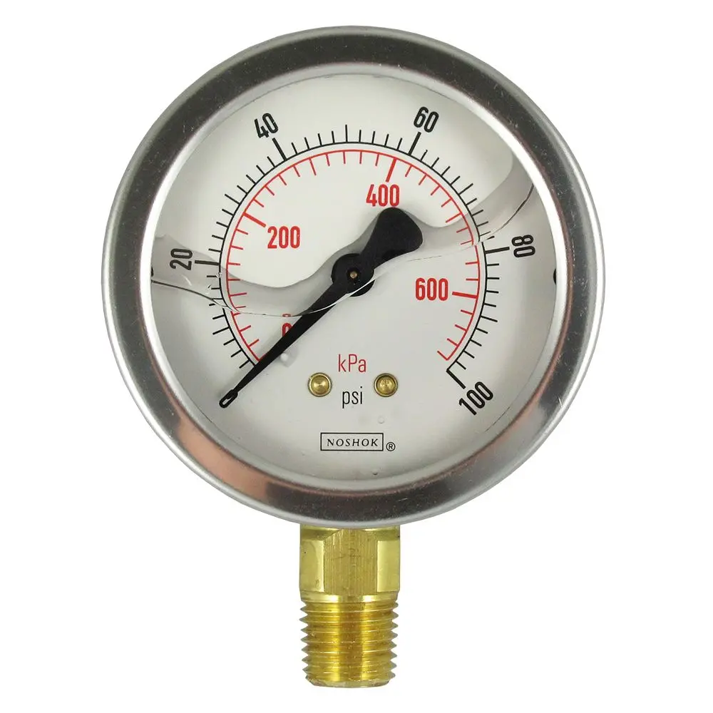 Noshok Bottom Mount 2.5" Water Pressure Gauge 0-100 Psi, Ss, 1/4" Npt 1