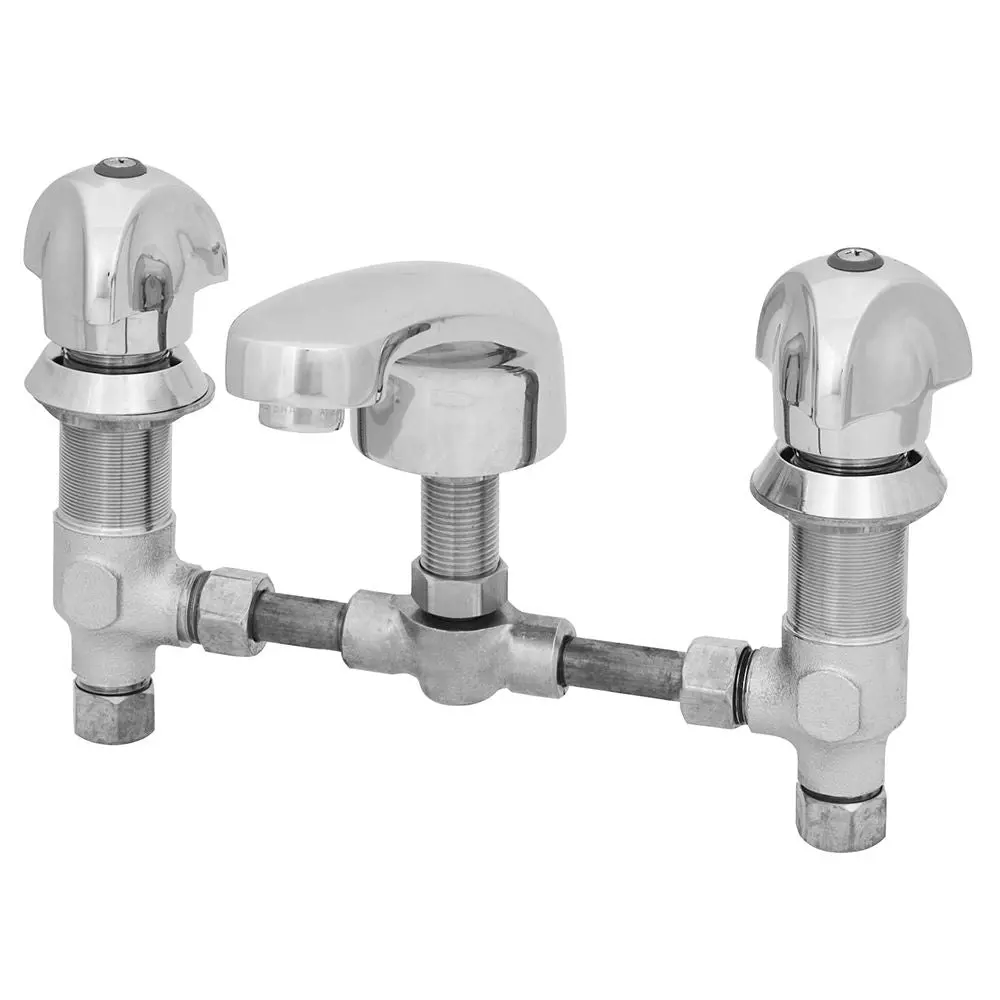 T&S Brass B-2990-180F Deck Mount Easyinstall Faucet With Concealed Body, 3 Wing Dome Handles, Cast Basin Spout 1