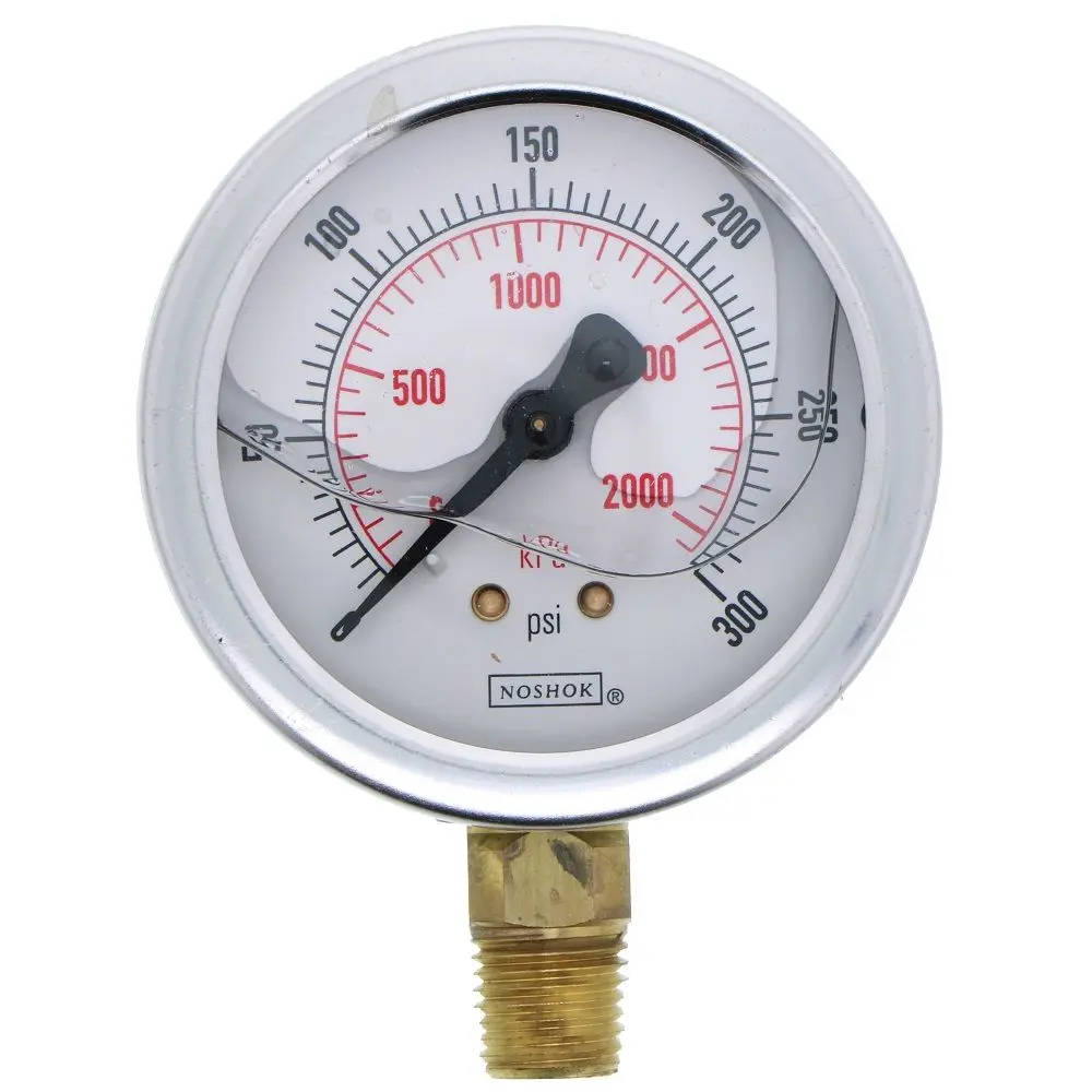 Noshok Bottom Mount 2.5" Water Pressure Gauge 0-300 Psi, Ss, 1/4" Npt 2