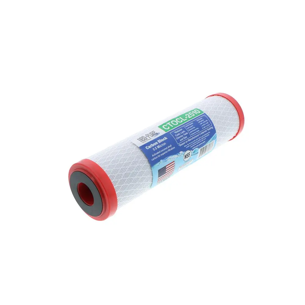 Neo-Pure Ctocl-2510 9-7/8" X 2-1/2" Coconut Shell Carbon Block Filter 0.5 Micron 1