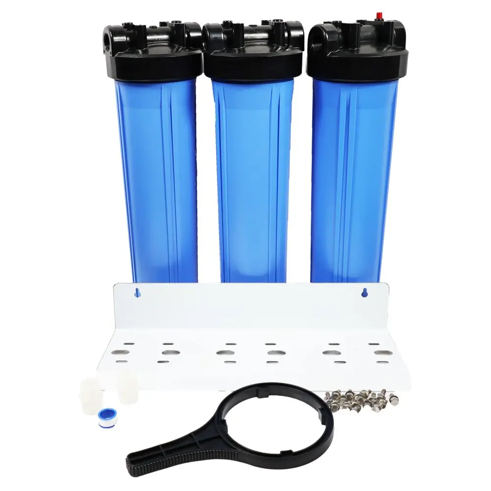 20" Big Flow Triple Series Plumbed Filter Housing Diy 1" Fpt 1