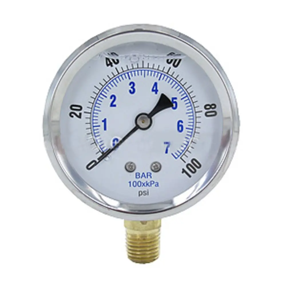 Water Pressure Gauge 100 Psi, 1/4" Mpt, 2.5" Plastic Dial, Lower Mount, Ss Case 1