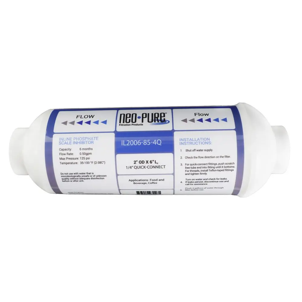 Neo-Pure Inline 2X6 Phosphate Scale Inhibitor With Sediment Pad, 1/4 Qc Filter 1