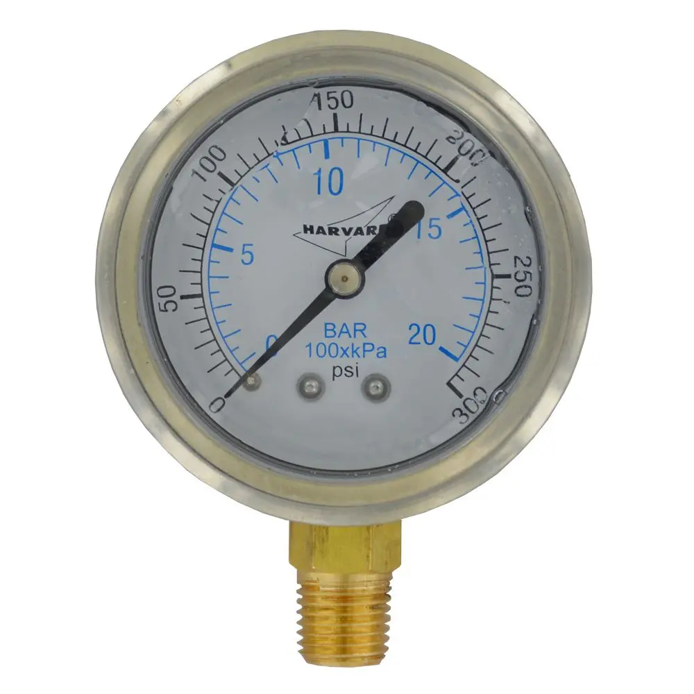Water Pressure Gauge - 300 Psi, 1/4" Mpt, 2.5" Plastic Dial, Lower Mount, Ss Case 1