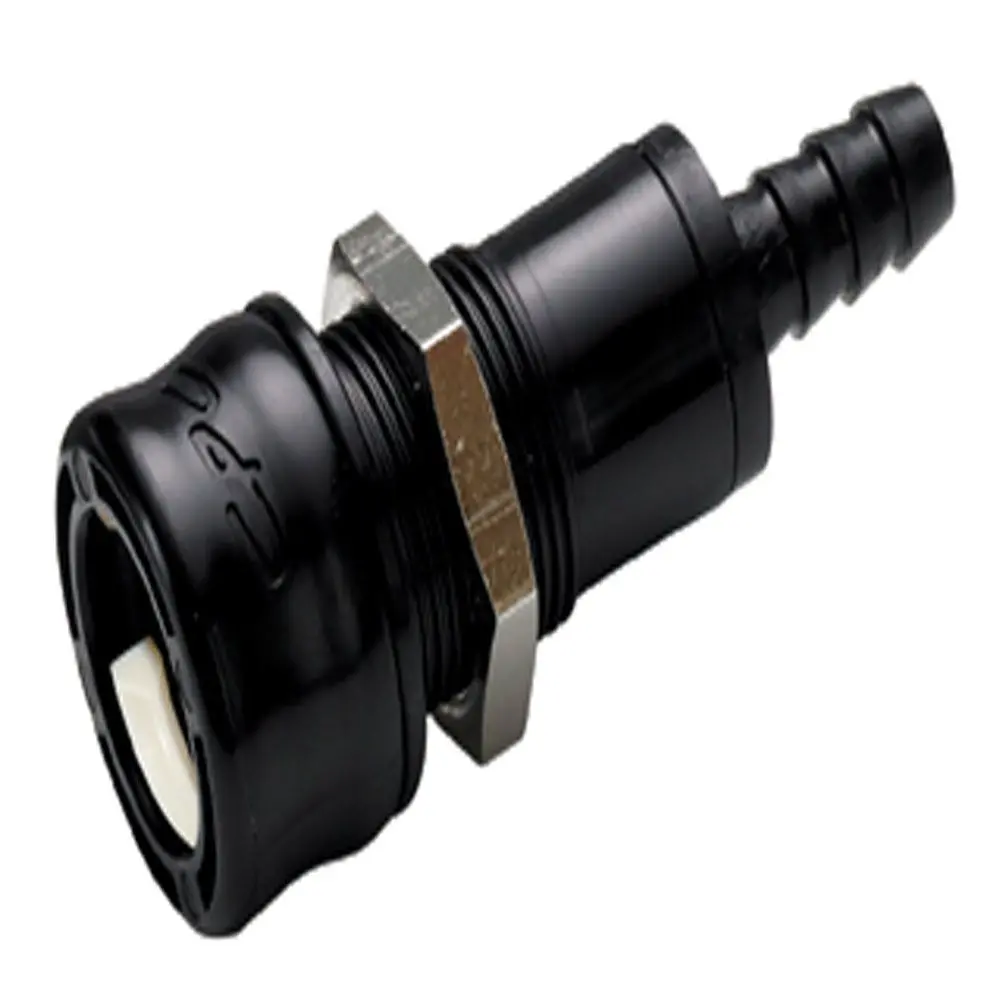 Bacd16006mblk Valved In-Line Panel Mount Hose Barb Breakaway Coupling Body Molded Black - 3/8 Id Barb 1