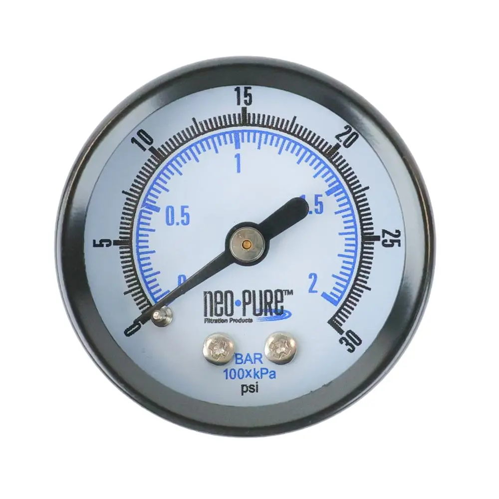 Water Pressure Gauge 30 Psi, 1/8" Mpt, 1.5" Glass Dial, Center Mount, Chrome Plated Case 1