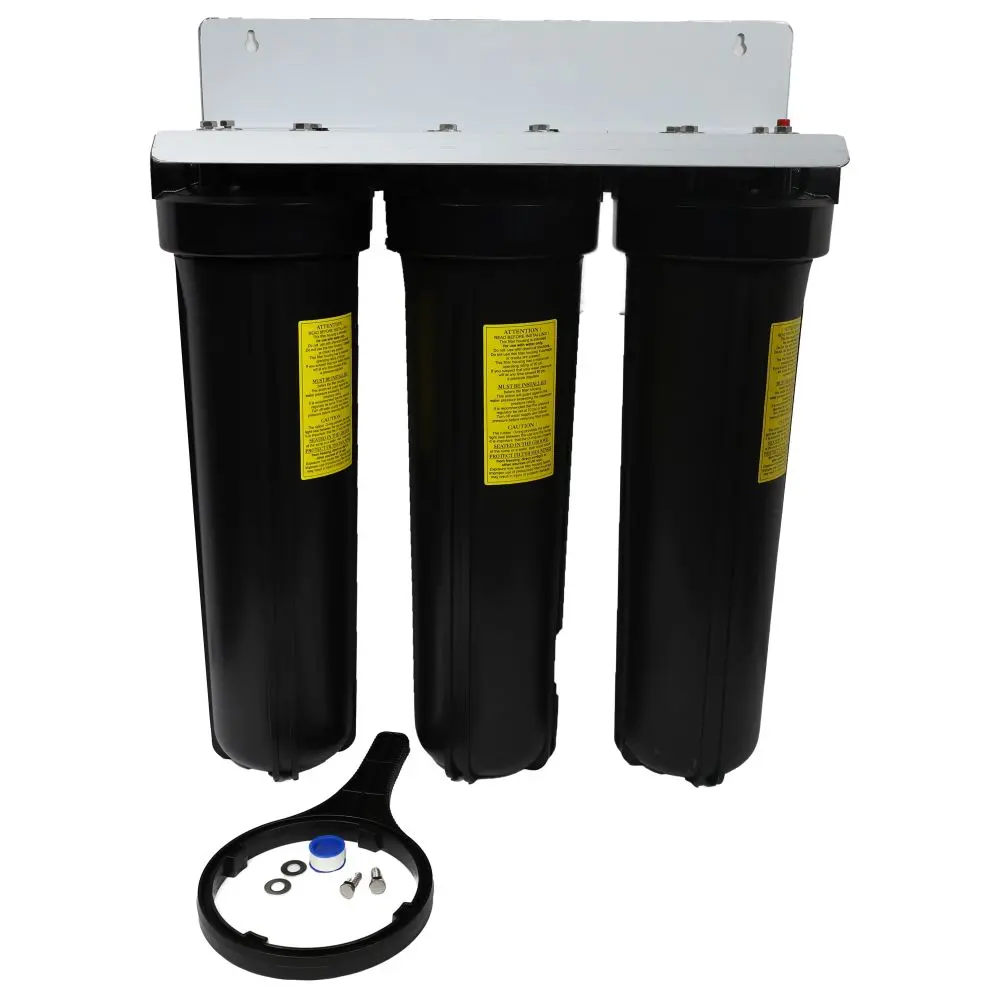 20" Big Flow Triple Series Plumbed Filter Housing Diy 3/4" Fpt 1