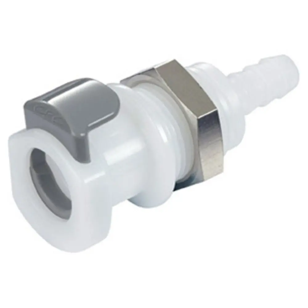 9208200 Nsf Valved Panel Mount Hose Barb Coupling Body 1/4 Id Barb 1