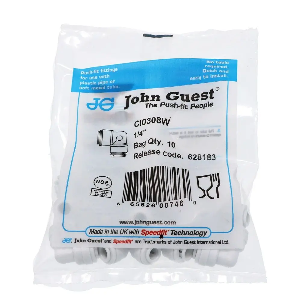 John Guest Union Elbow White Acetal - 1/4 2