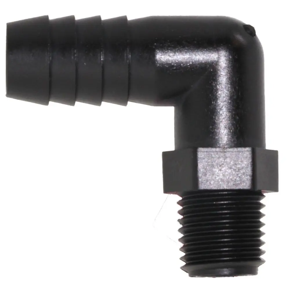 Male Elbow Barb X Male Npt - 1/2" Hb X 1/4" Mnpt - Black Polypropylene 1