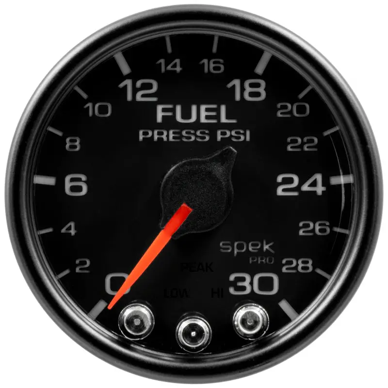 Autometer Spek-Pro 2-1/16" Fuel Pressure Gauge – 30 Psi, Stepper Motor, Black-On-Black With Peak Hold & Warning Features 1