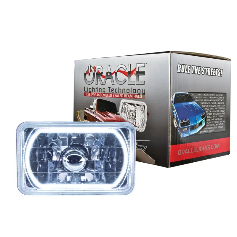 Oracle Pre-Wired 4X6" Sealed Beam Headlights – White Halo Ring Design 1
