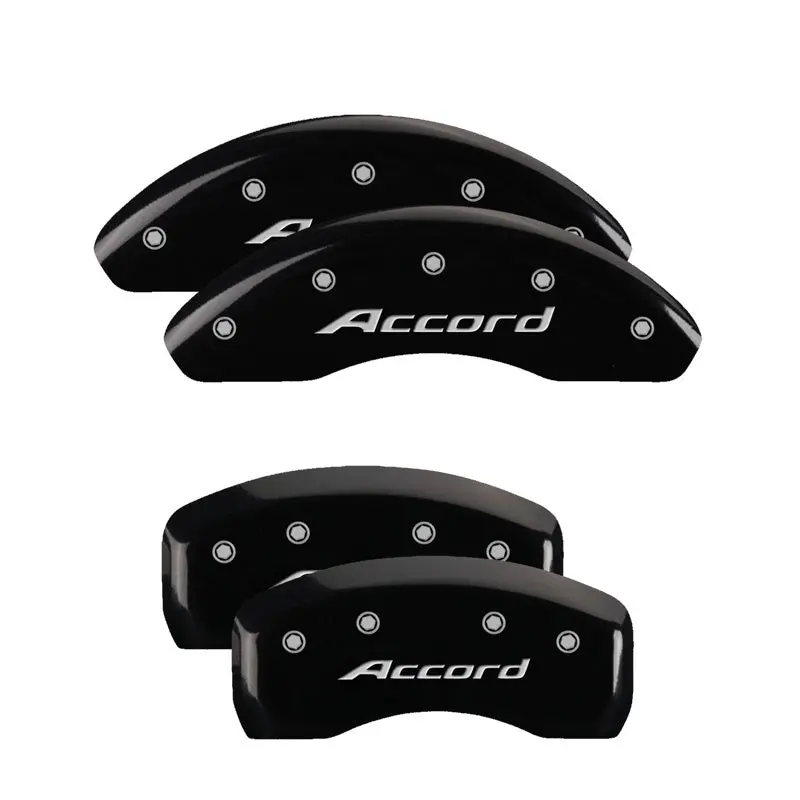 Mgp Engraved 4-Piston Caliper Covers For Honda Accord – Front And Rear, Black With Silver Accent 1
