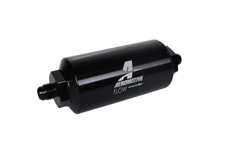 Aeromotive In-Line Fuel Filter — An-6 Male Thread, 40-Micron Stainless Mesh, Black Bright-Dip Finish 1