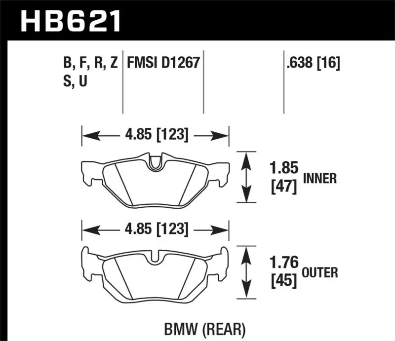 Hawk 08-11 Bmw 128I / 10 Bmw 323I / 07-11 Bmw 328I / 07-11 Bmw 328Xi Hps Street Rear Brake Pads 1