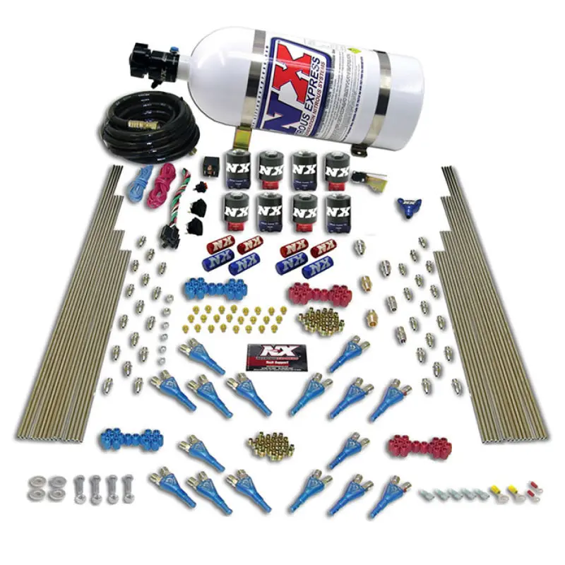 Nitrous Express Shark Dual-Stage Nitrous Kit — 16 Nozzles, 8 Solenoids, 200–1200 Hp, Includes 15-Lb Bottle 1