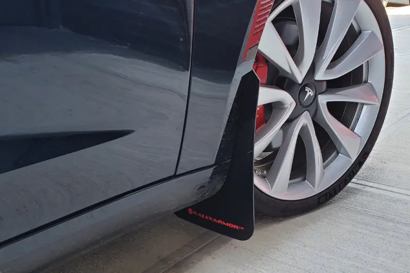 Rally Armor 17-22 Tesla Model 3 Black Ur Mud Flap W/ White Logo 2