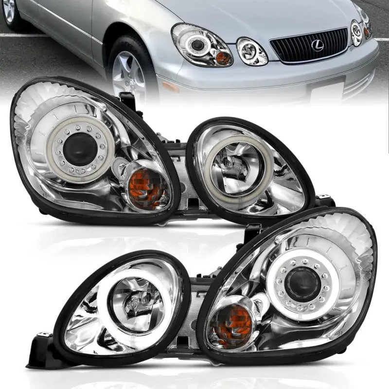 Anzo Projector Headlights With Halo Rings And Chrome Housing For 1998–2005 Lexus Gs300 1