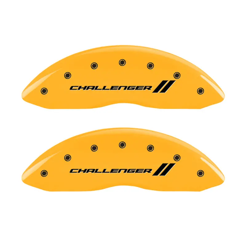Mgp Engraved 4-Piston Caliper Covers – Front & Rear, Challenger Yellow Finish With Black Stripes 1