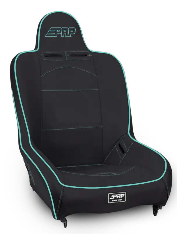 Prp Premier High-Back Suspension Racing Seat – Black And Teal Vinyl Upholstery 1